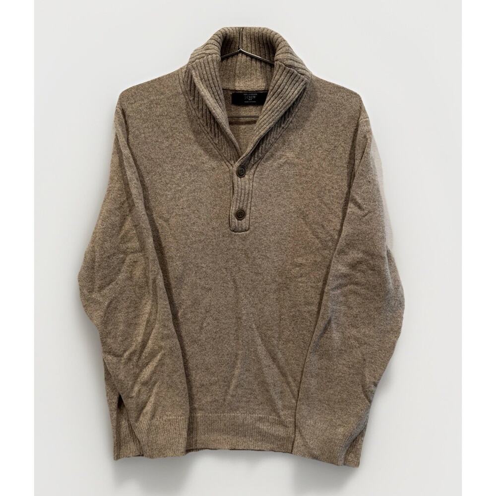 J Crew Sweater Mens L Beige 100% Lambs Wool Shawl‎ Collar Preppy Office Casual